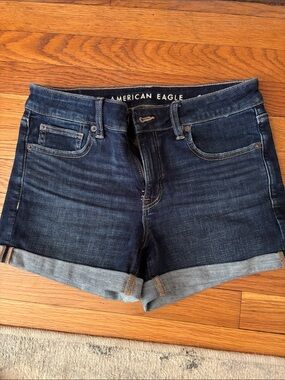 American Eagle Outfitters Dark Blue Cuffed Denim Shorts
